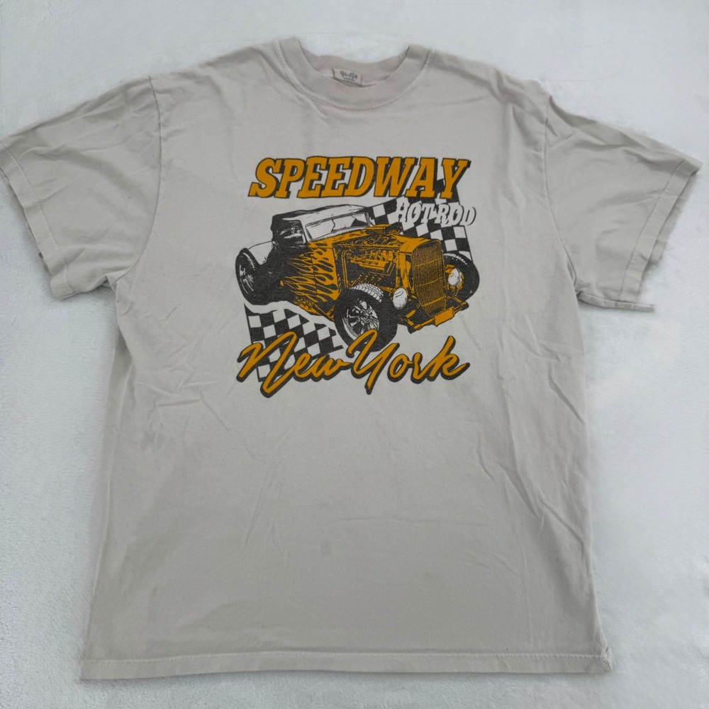 John Galt Brandy Melville Speedway Hot Rod New York Graphic T-Shirt Beige OS